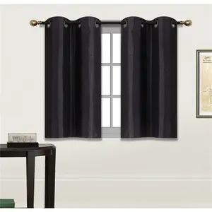 2 Panels Tiers Grommets Small Window  Curtain Faux Silk Insulated Blackout Drape Short Panel 28" W X 36" L Each for Kitchen Bathroom or Any Small Window # D24 (Black)