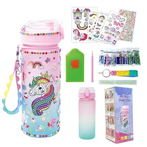 Christmas Gift for Kids, 600ml Girl Leakproof Water Bottle Decoration Kit, DIY Unicorn Birthday Decor Art Craft Set, Mermaid Design