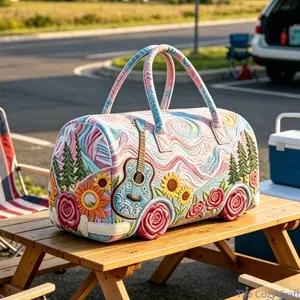 Unisex Stylish Exquisite 3D Printed Guitar Floral Duffel Bag | Multi‑Functional Sports Gym Tote Bag, Lightweight Portable Short Trip Handbag, Spacious Carryall for Daily Use Weekend Getaway Outdoor Fitness Casual Travel outdoorfun