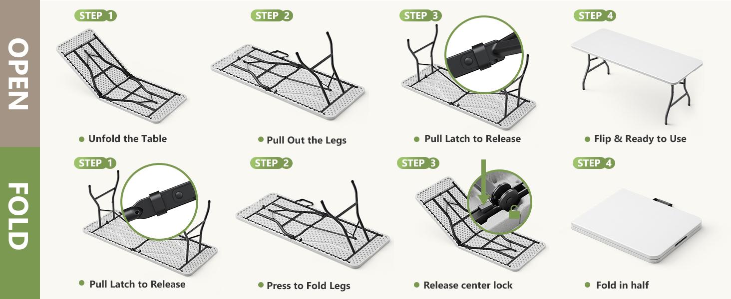 Make Changes  6 Feet Foldable Table with Carrying Handle, Heavy Duty Portable Fold-in-Half Utility Table for Party, Camping, Banquet, Craft, Wedding, Indoor & Outdoor Use