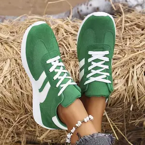 Women'S 2025 Classic Fashion Sneakers - Green Casual Sneakers with White Laces, Comfortable Slip-On Shoes for All Seasons, Casual Footwear |     Geometric Pattern Sneakers |     Laceup Casual Shoes