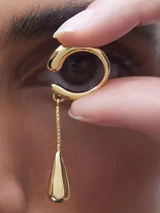 Trendy C-shaped Teardrop Ear Cuff Clip On Fake Earrings for Women, Non-Piercing Chunky Ear Cuffs, Gift Idea Silver Gold, Trendy Jewelry