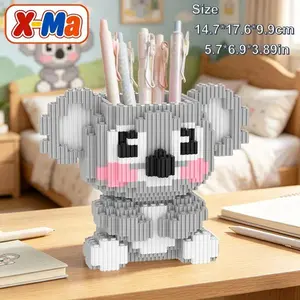 Cute Koala Pen Holder Building Blocks Set - Kawaii Desk Organizer Micro Brick DIY Toy Gift for Students Home Office Decor