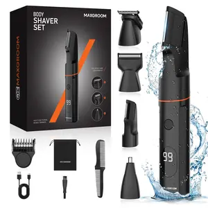 MAXGROOM 6-in-1 Electric Body Hair Trimmer for Men, No Nick & Irritation, Waterproof, Wet/Dry Grooming Travel Kit, Type-C Rechargeable Razor, Private Parts, Beard, Back, Pubic