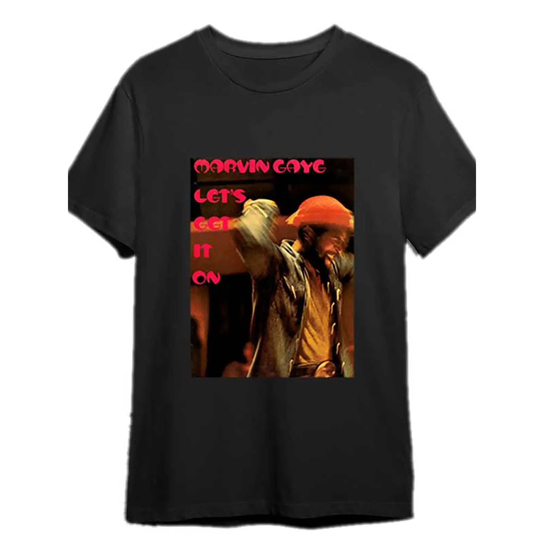 Men's Crew Neck Cotton Knit Graphic T-Shirt - Marvin Gaye Concert Merch, Black, Style 335355 PR Medium Menswear Print Characters Streetwear Casual Top