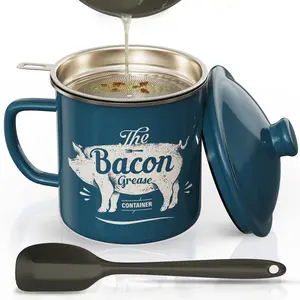 Bacon Grease Container With Strainer, With Silicone Spatula, Farmhouse Bacon Grease Keeper, Cooking Oil Container For Kitchen Fat Storage