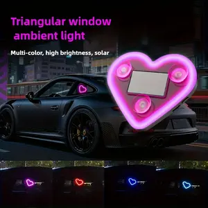 Cordless Solar Car Window LED Light - Heart Shape, Self-Adhesive, Recharge-Free Vehicle Interior Ambient Decor Light