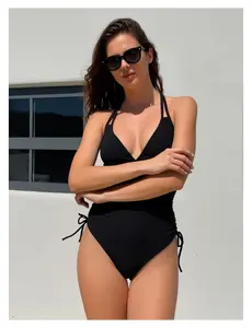One Piece Swimsuit for Women Tummy Control - Plunge V Neck Bathing Suit Adjustable Tie Sides Swimwear for Beach Vacation, Comfortable & Supportive Athletic Swimsuit