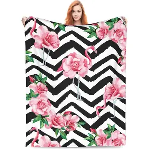 Tropic Pink Flamingo Rose Blanket Throw Blanket Soft Fuzzy Travel Blanket for Bedroom Living Room Couch Office Car All Season Gift for Girls Boys Women Men 60"x50"