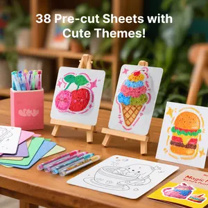 75 Pcs Magic Foam Texture Painting Kit, Drawing Art Supplies with 38 Foam Paper Sheets, 24 Color Acrylic Markers, Colorful Marker Pen for DIY Handmade Crafts, Outdoor Fun, Fun Gifts