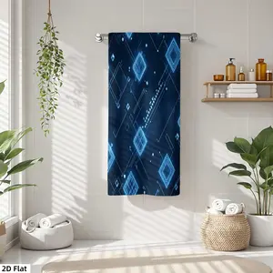 1Pc Tech with Blue Squares and Lines Bathroom Hand Towel Bath Towel, Multiple Size Microfiber Towel, Ultra-Soft Quick Dry and Absorbent Polyester Large Bath Towel, Unique Home Decorative Kitchen Towels, Festival Ba