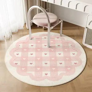 Round Heart Chessboard Rug, Checkered Rug, Decorative Rug, Cute Girls Room Decor, Home Decor Rug, Soft Plush Foot Mat, Valentine's Day Carpet, Hand Wash Only, Suitable for Living Room Bedroom