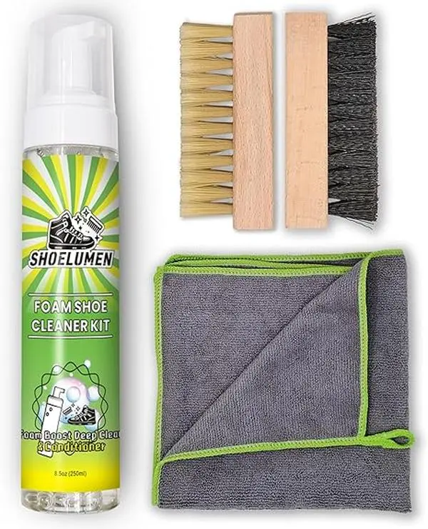 Shoe Cleaner Sneakers,8.5oz White Shoe Cleaner,Shoe Cleaning Kit with 2 Brush,Shoe Cleaning Removes Dirt and Stain for White Shoes, Suede, Leather, Canvas, Knit, Boots, Fabric, PU
