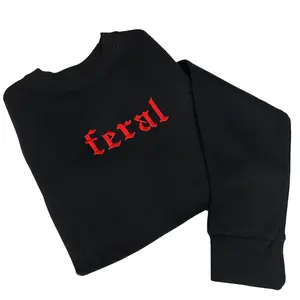 RED Feral Embroidered Crewneck Unisex Sweatshirt Casual Clothing