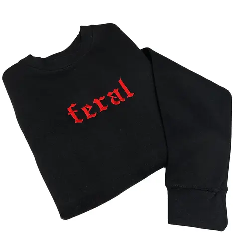 RED Feral Embroidered Crewneck Unisex Sweatshirt Casual Clothing