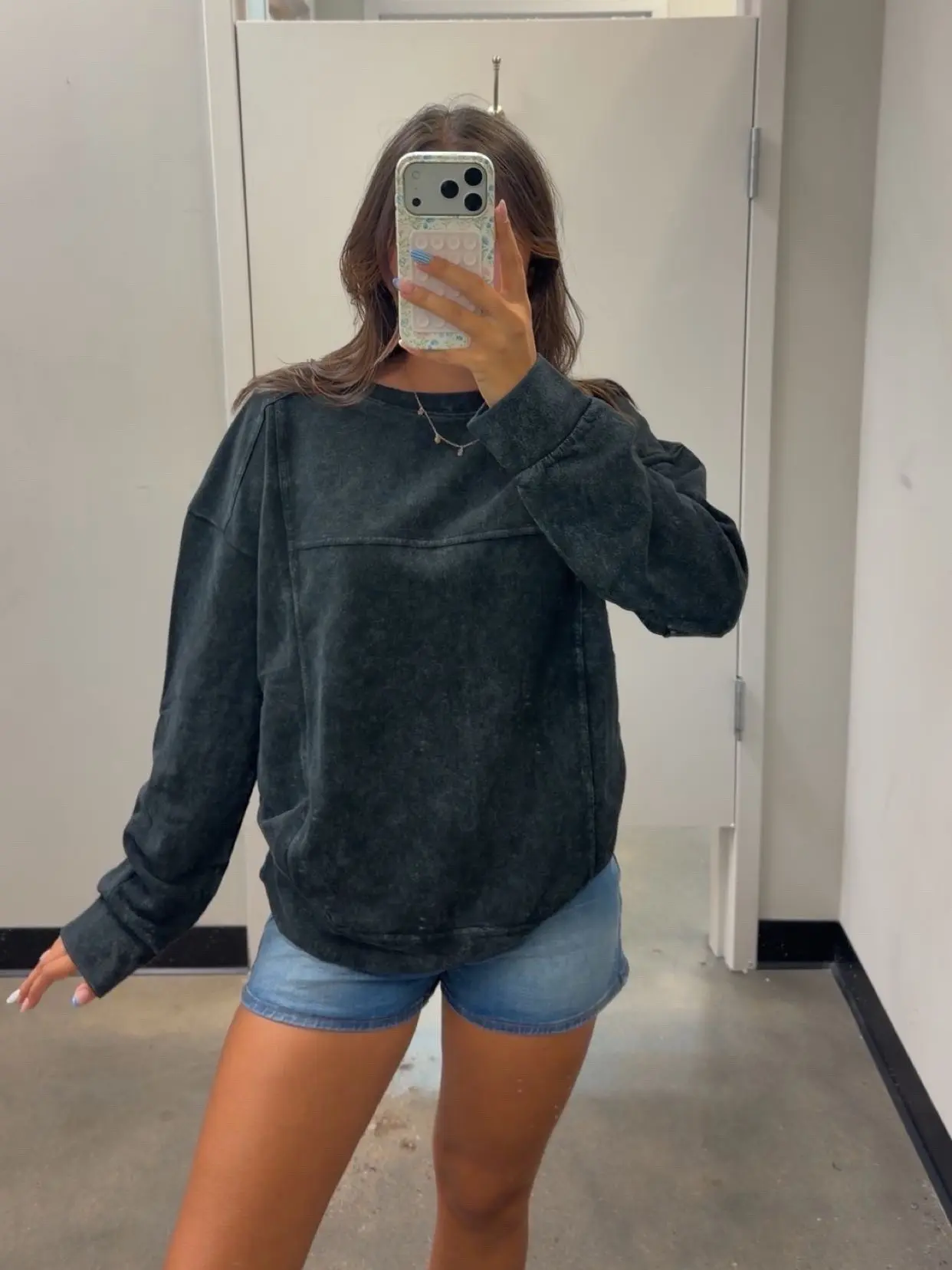 Zenana Acid Wash French Terry Oversized Pullover Sweatshirt Casual Crewneck Long Sleeve Top