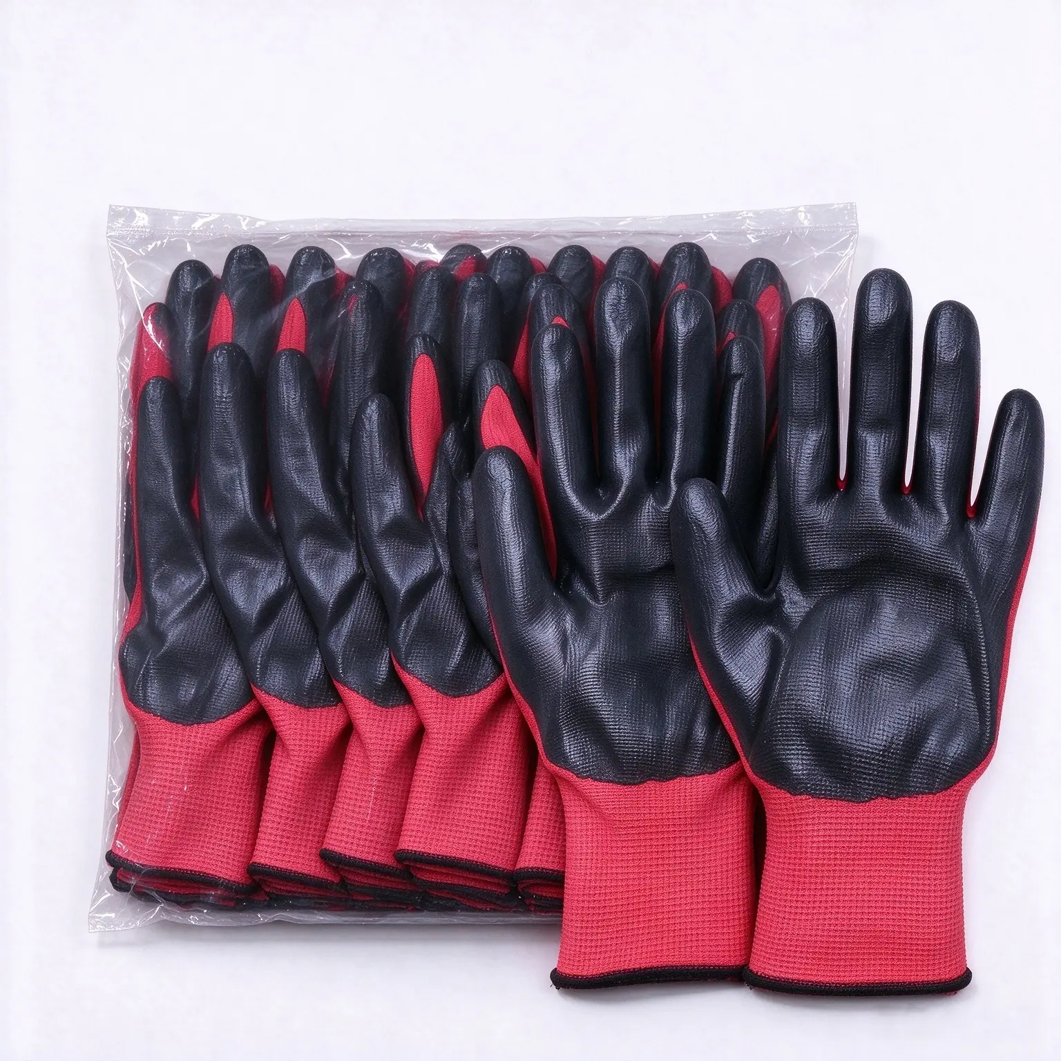 12 Pairs Nitrile Coated Safety Work Gloves - Non-Slip, Oil-Resistant, Breathable Knit Cuff Protective Gloves for Auto Repair, Warehouse Handling, Industrial Work