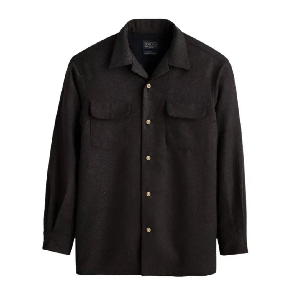 Men's Board Shirt in Tall Fit, Rugged Black and Brown Wool Fabric, Water-Resistant Casual Menswear Top, Bias Cut, Classic Men's Casual Shirts, Casual Wear