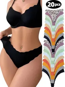 H  20 plus-size women's panties (M-XXL). Durable, washable, quick-dry, anti-wrinkle. Seamless ice silk, great with bras. Summer essential, light, breathable. 10 colors, low-rise, sexy. Fan edge, underwear for women.thong.ladies' intimates