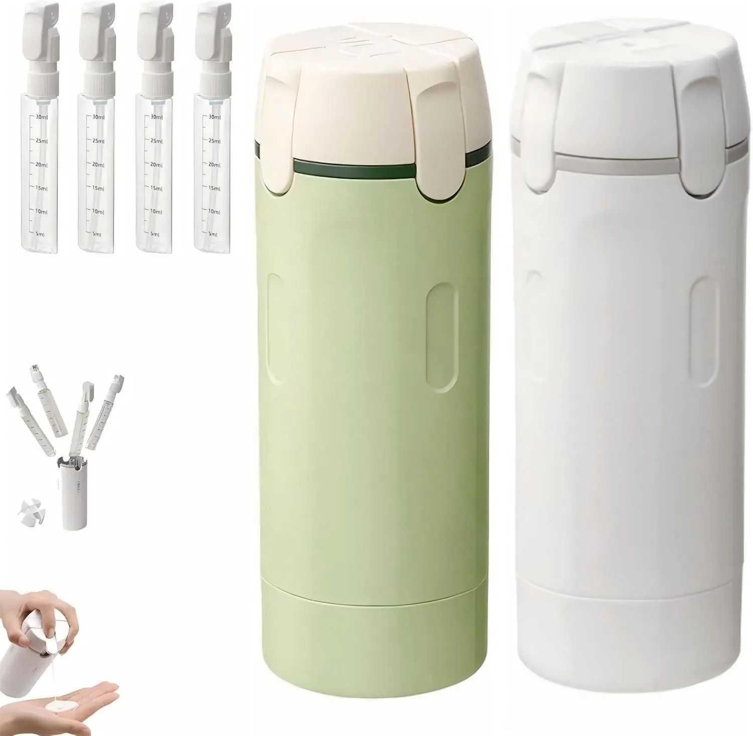4-in-1 TSA Approved Travel Dispenser Bottle, Leak-Proof Refillable Toiletry Containers for Airplane