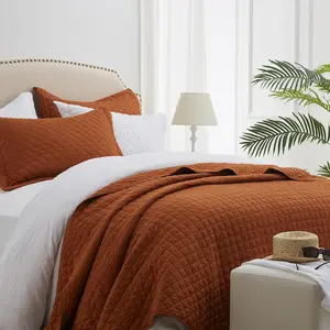 Sunstyle Home Quilt Set King Brunt Orange Lightweight Bedspread Soft Reversible Coverlet for All Season 3Pcs Burnt Orange Diamond Quilted Bedding Sets (1 Quilt 2 Pillow Shams)(106"X96") SunStyle Home