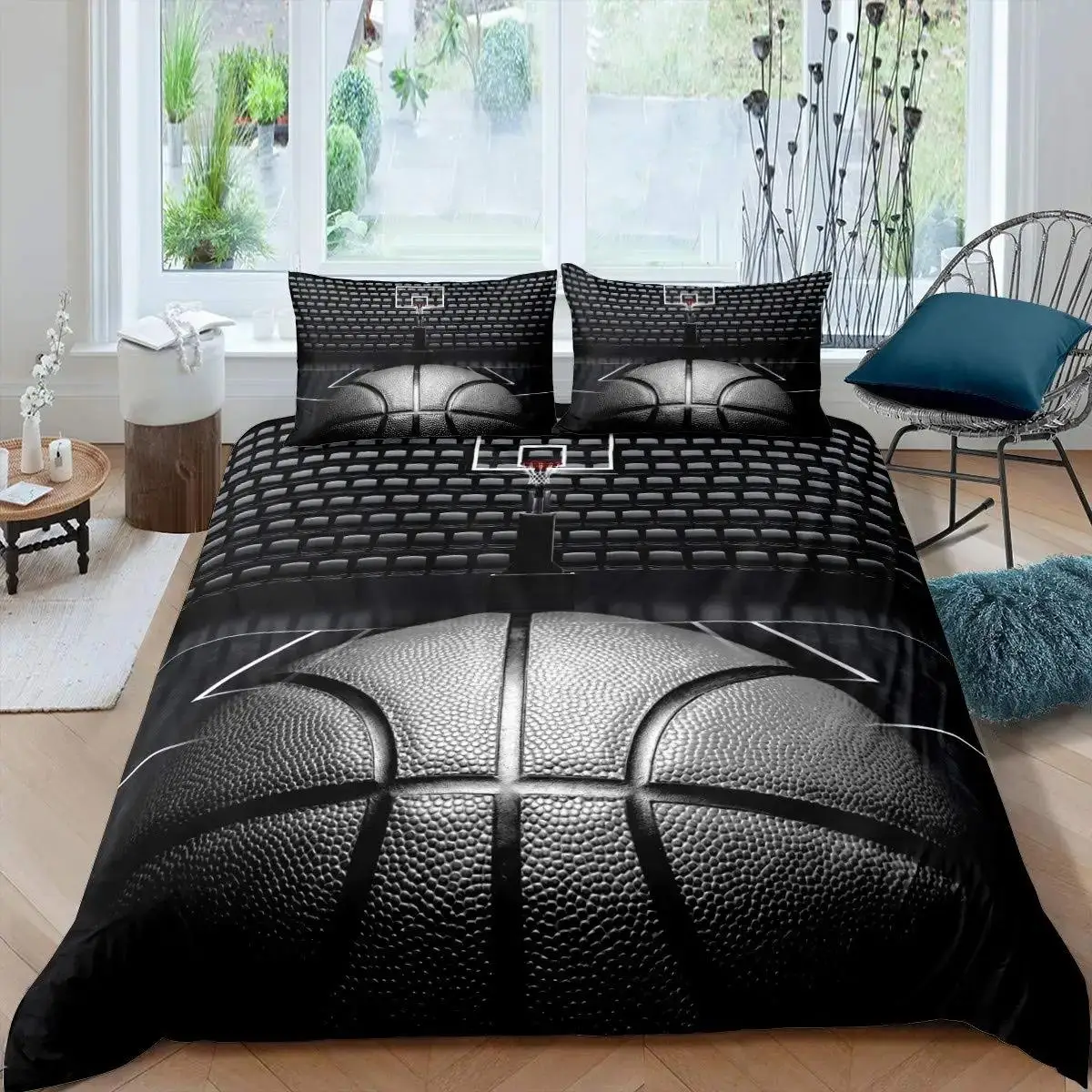 Basketball Print Duvet Cover Set, 1 Count Duvet Cover & 2 Counts Pillowcases without Filler, Soft Comfortable Bedding Set for Home Bedroom