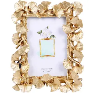 1 count 4X6 Inch  Photo Frame  Picture Frame Ginkgo Leaves Decoration Photo Frame Stand Holder (Golden)