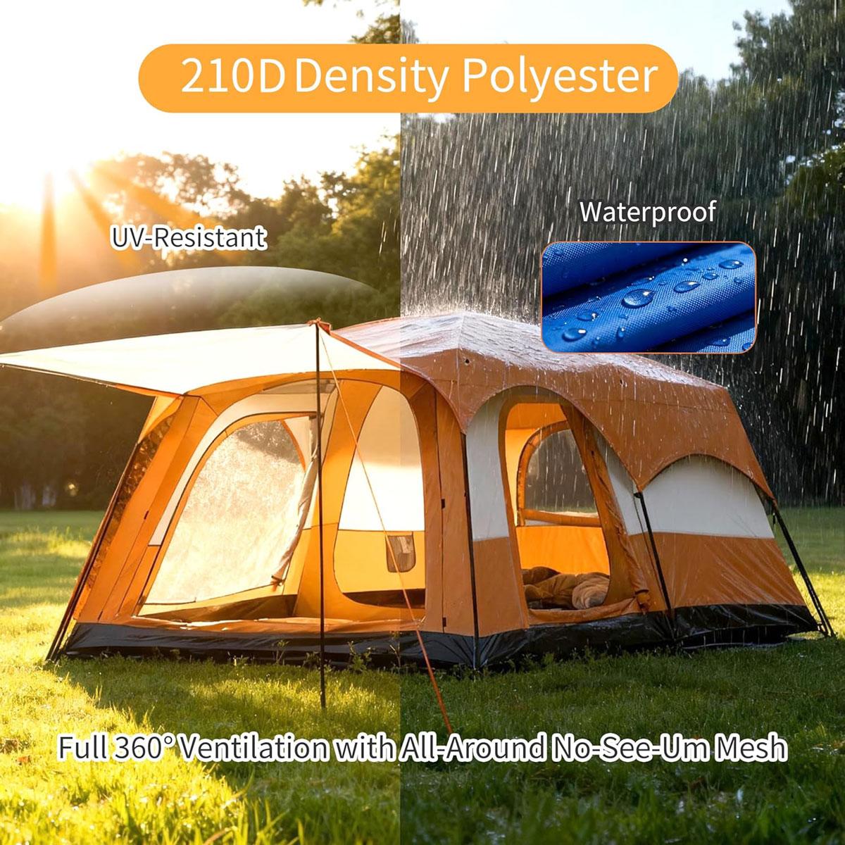 【Family Camping Tent】10-12 Person Extra Large Waterproof Easy Setup Oxford Straight Wall 2 Rooms Mesh Windows 3 Doors for Summer Camping Hiking Glamping Friends & Family Gatherings Camping Essentials National Park Week Labor Day Gift 【Family Camping Tent】10-12 Person Extra Large Waterproof Easy Setup Oxford Straight Wall 2 Rooms Mesh Windows 3 Doors for Summer Camping Hiking Glamping Friends & Family Gatherings Camping Essentials National Park Week Labor Day Gift