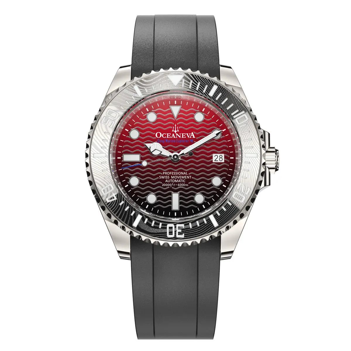 Oceaneva Deep Marine Explorer VI 6000m Grade 5 Titanium Automatic Watch Red/Black Fade Dial 44mm Case 6000m Water Resistance Swiss Made Movement