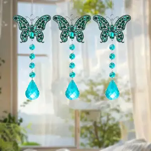Butterfly Crystal Sun Catcher Pendant Decoration, Window Hanging Prism Ornament for Home Garden Christmas Party Wedding Decor, Unique Chime Feature