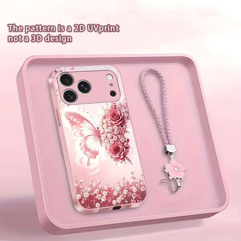 Suitable for [iPhone 17 Pro Max ] new phone case.Butterfly and floral print; comes with a complimentary exquisite lanyard！YM99