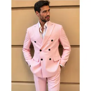 Men's Suit 2-Piece Double Breasted with Peak Lapel, Slim Fit Tuxedo Blazer and Dress Pants Set for Wedding, Prom, Business Formal Fabric Pocket Stylish
