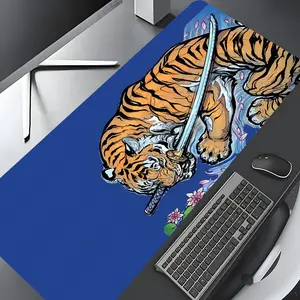 Fierce Tiger Samurai Sword Design Large Gaming Mouse Pad,Aesthetic Desktop Drotection Pad,Washable Rubber Pad Non-Slip Lock Edge Multi-Size Mouse Pad Suitable For Home Office,Good Gift for Family and friends