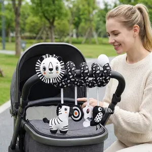 Baby Car seat Toy Black and White High Contrast Sensory Rattle Spiral Hanging Activity Stroller Toy Wrap for Infant Newborns Boys and Girls