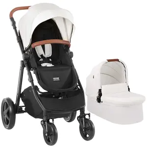 fathersdaygift  VEVOR Travel System Stroller with Infant Bassinet, 2-in-1 Baby Cradle Stroller Combo, Reversible Seat, Easy One-button Folding, EVA Tires with Brake Aluminum Stroller Carseat Combo Set (White)
