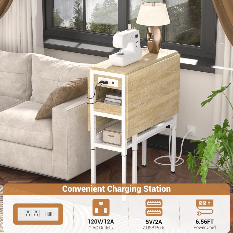 Height Adjustable Folding Sewing Cutting Table with Charging Station 50 Inch Storage Craft Table for Sewing Room & Craft Room