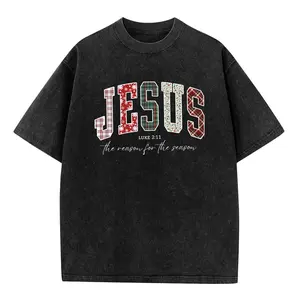 Easter Idea Faith Christmas Retro Line: Acid-Washed Tee, Cotton Tee & Crewneck. Features "JESUS (Xmas Plaid/Snowflake/Holly)+'the reason for the season’+LUKE 2:11" prints-festive-spiritual, ideal for casual outings, faith styling, daily, warm & comfy.