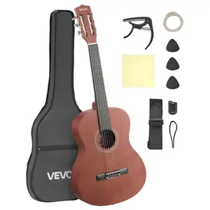 VEVOR Classical Guitar, 36 Inch, Wood Classical Guitar Starter Kit for Beginners, with Nylon Strings, Gig Bag, Strap, Tuner, Extra Strings, Picks, Capo, Sapele Rosewood, for Kids Girls Boys, Natural
