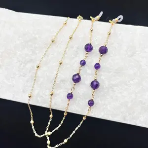 Amethyst women's eyeglass chain, gold-plated sunglasses chain, and reading glasses holder