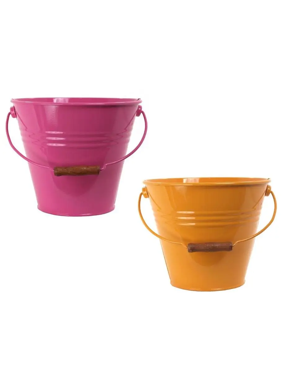 Set of 2 5202E HPK-SAFF S-2 Open-Top Enamel Finish Galvanized Steel Recycling Bins - Waste Storage Containers for Households, Hot Pink & Saffron