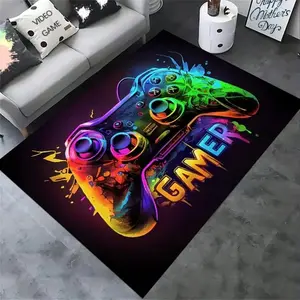Colorful Graffiti Game Controller GAMER Flannel Area Rug - Neon Splash Print Soft Mat for Game Room & Bedroom, Non-Slip Gamer Home Decor #GamerRug #GameControllerMat #GameRoomDecor #ColorfulGraffitiCarpet #NonSlipFlannelRug