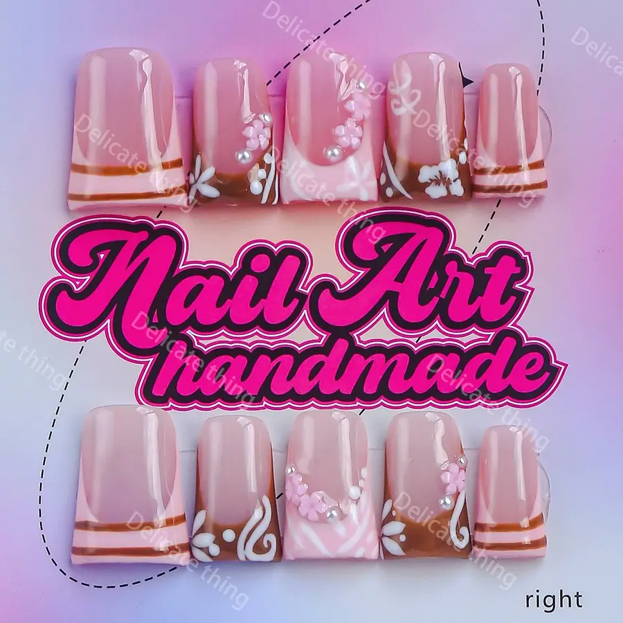 Delicatething Y2K Style Duckbill Nail Tips, Handmade Quality Wearable Nails, Fake Nails, Handmade Press On, Pressed on nails, Press on sets, Nail Set, 4 Sizes XS S M L, Perfect Gift for Girls, Family Gatherings, Dates, Parties, Versatile Use, Nail Kit