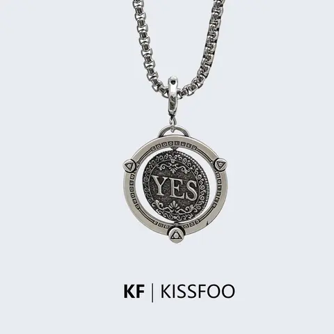 KISSFOO Rotating Yes-or-No Decision Coin Necklace, Unisex Chain Jewelry, Funky Unique Accessories for Daily Wear