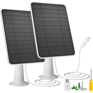 Solar Panel Charger Compatible with Vision Well    Outdoor  Cameras, 5W Solar Panels  with IP65  10ft USB-C  & Secure Wall Mount, 2 Pack