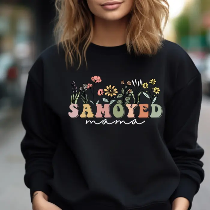 Wild Flower Samoyed Mama Sweatshirt and Hoodie, Samoyed Mom Shirt, Dog Mom Crewneck Womenswear Forest