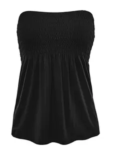 Women's Smocking Strapless Tube Baby Doll Top Basic Clothing Lightweight Womenswear Casual Chic Comfortable Day Feminine Outdoor Retro Stretchy Style Summer Fabric Athletic
