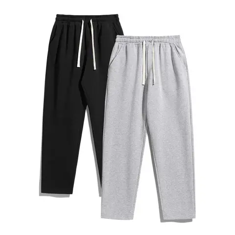Men's Cotton Plain Loose-Cut Athleisure Jogger Pants - Baggy Sweatpants with Drawstring, Elastic Waistband, Autumn-Winter Men's Clothing for All-Day Ease, Street Style Trousers, Casual Athletic Joggers, Comfortable Everyday Pants