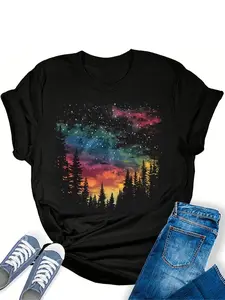 Plus Size - Plus Size - Women'S Short Sleeve T-Shirt with a Round Neck Featuring a Relaxed Fit, Perfect for Vacations, Casual Outings, And Everyday Wear.Ideal for Spring And Summer, Available for Local Delivery