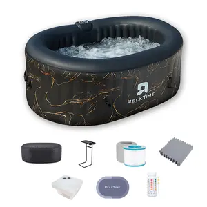 RELXTIME 2 Person Oval Inflatable Hot Tub Set Outdoor Spa with 100 Massage Jets, LED Light , Black FathersDayGift