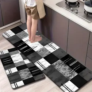Flannel Kitchen Mat Set, Kitchen Runner Rug, Geometric Patchwork Marble Texture, Modern Simple High-End Decor, Non-Slip, Absorbent, Washable Kitchen Rugs
